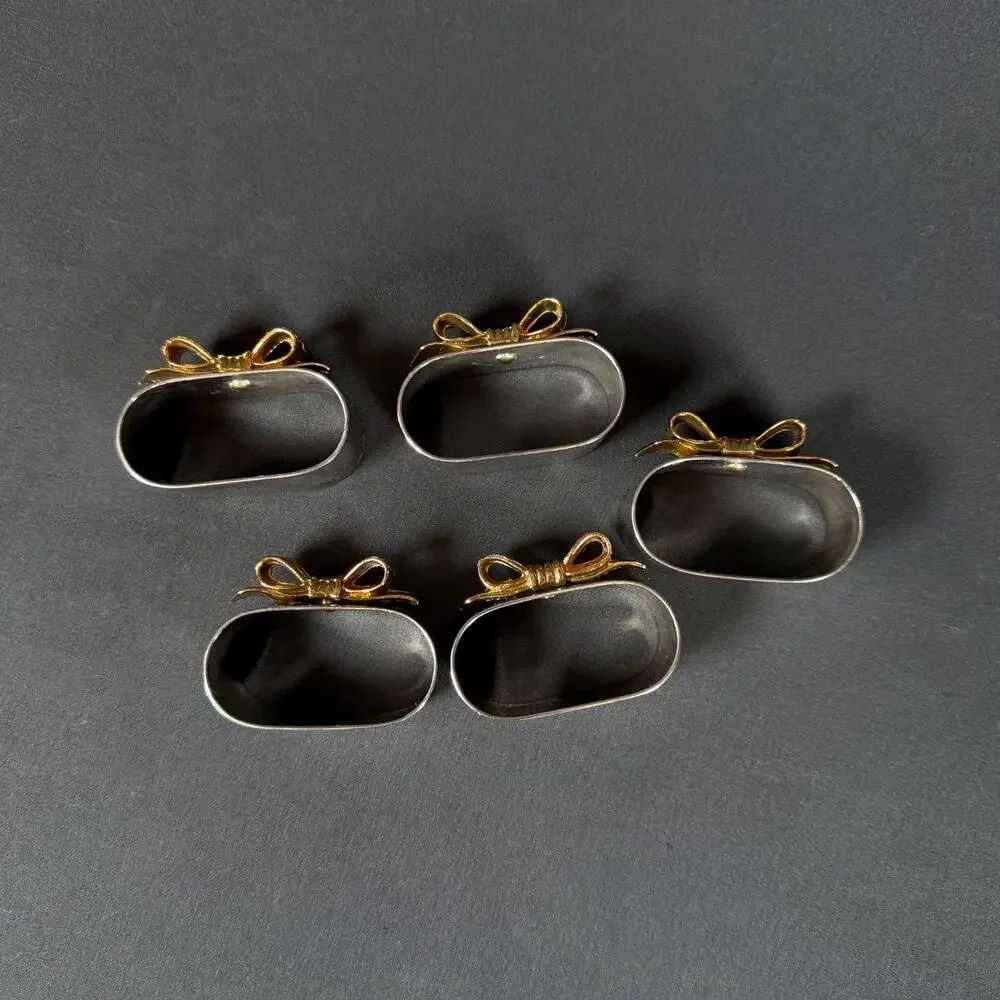 Lot of 5 Vintage Silver Gold Plated Napkin Holder Rings